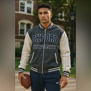 Official Oxford University Appliqué Embroidered Baseball Varsity Jacket Size S
